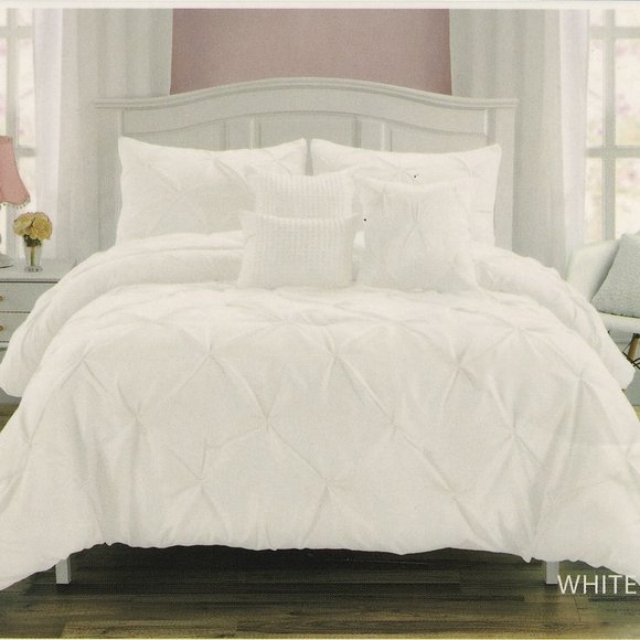 6 Piece White Comforter Set - Queen & King Size - Pintuck Comforter Set - Picture 3 of 4